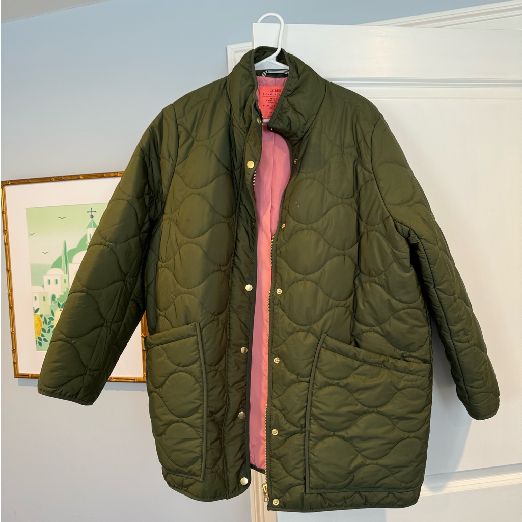 I Crew Quilted Cocoon Puffer Xxl Dark Green .